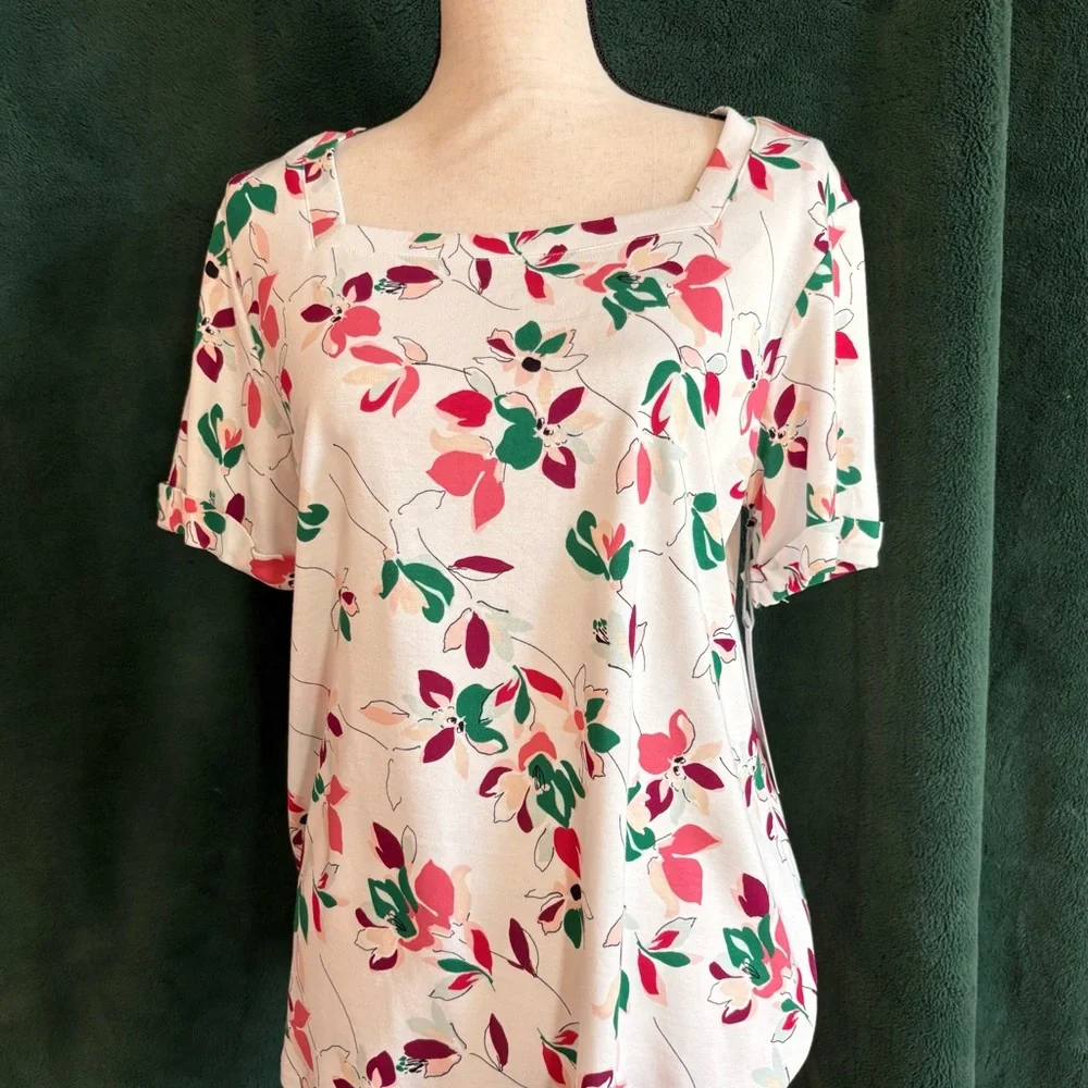 Liz Claiborne White Floral Blouse - Picture 1 of 6